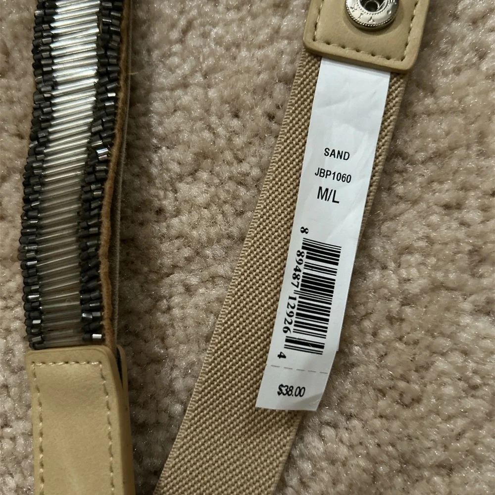Big Buddha Beaded Stretch -Expandable Belt 36’ Leather/Fabric NWT
